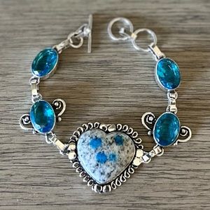 🆑 0370 K2 Stone Blue Topaz Heart Bracelet Handmade Silver Gemstone Jewelry